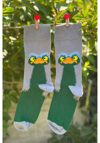 Lousocks Deve Kuşu Desenli Tasarım Unisex Soket Çorap Gri
