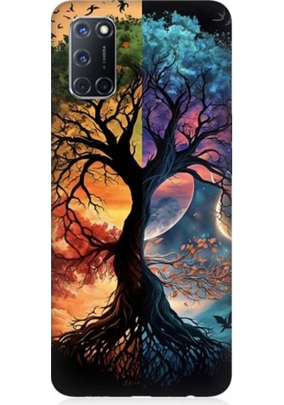 Oppo A52 Uyumlu Dört Mevsim Gece Gündüz Ağaç Desenli Silikon Kılıf