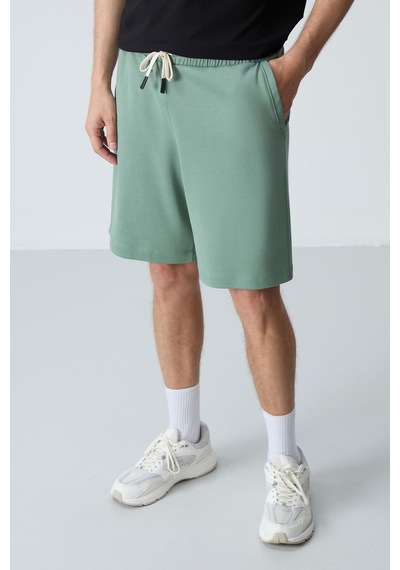 Air Jones Tommy Life Açık Yeşil Pamuklu Kalın Yumuşak Dokulu Standart Fit Basic Erkek Şort - 81275 A. Haki