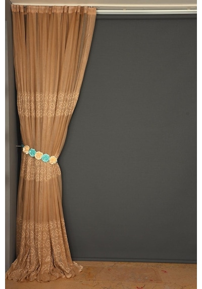 Geometrik Gold Dikilmiş Pileli Fon Perde 300x260 Cm