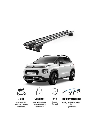 Venüs Citroen C3 Aircross Suv 2018 Ve Sonrası Uyumlu Gri Ara Atkı Port Bagaj Tavan Barı