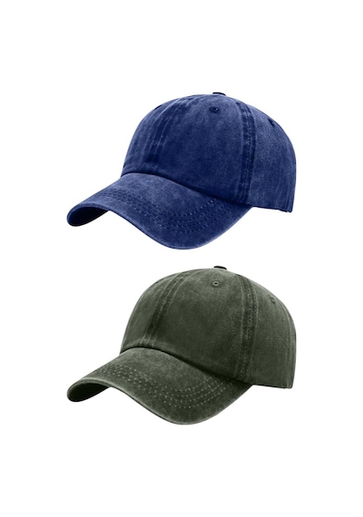 Tezzgelsin Unisex %100 Pamuklu Eskitme 2'li Kep Şapka Lacivert Haki
