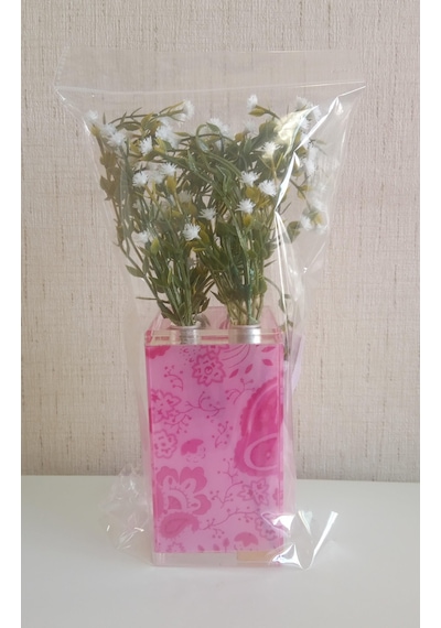 Vazoda Çiçek Dekoratif Beyaz Yapay Çiçek Vazo Dahil Pembe 7 x 7 x 17 CM