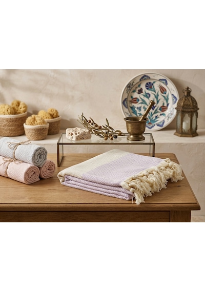 Ludıa %100 Pamuklu Diamond Desenli Saçaklı Lila Peştemal 100x195 Cm Plaj Ve Banyo Havlusu