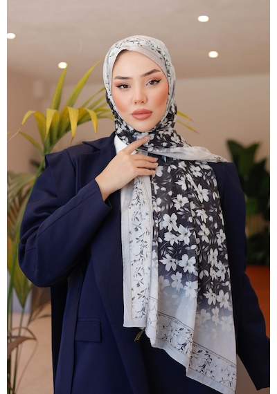 Mimiyum Lemon Flower Nayf İpek Şal - Siyah