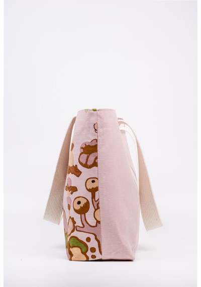 Fabric Craft Bag Omuz Çanta Desenli Keten Pembe - Yeşil