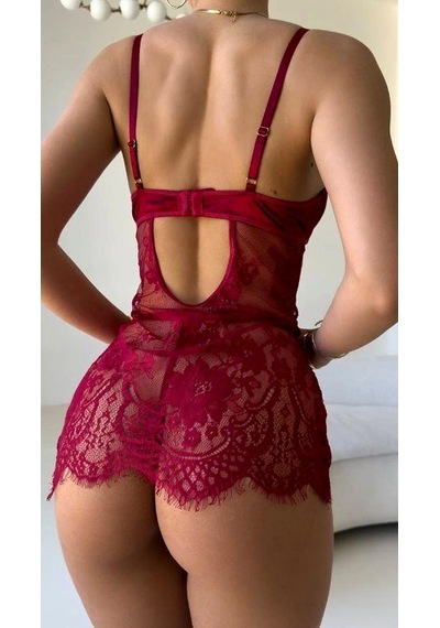 Suısy Silent Dream Bordo Dantelli Transparan Mini Gecelik