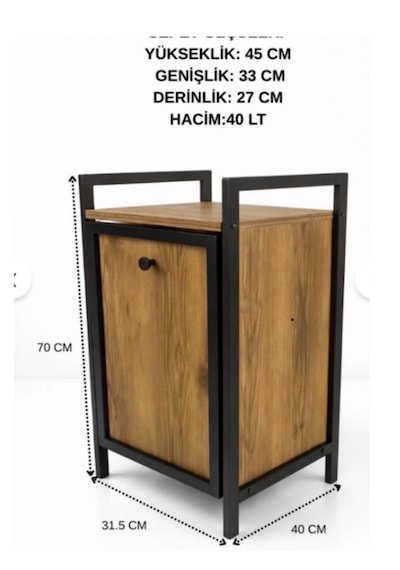 Kapaklı Çamaşır Sepeti & Banyo Düzenleyici Dolap Metal Ayaklı Modern Kirli Sepeti Organizer Ahşap