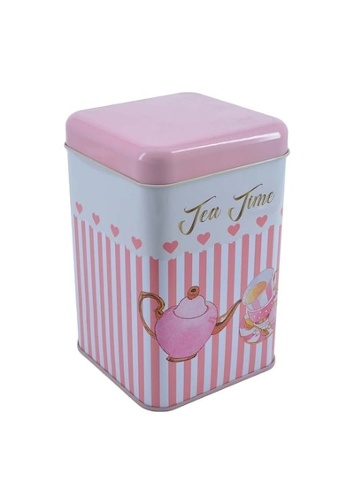 Sprinkles Tea Time Desenli Kare Metal Saklama Kabı, 10.5 x 10.5 x 16 CM 1.7 L