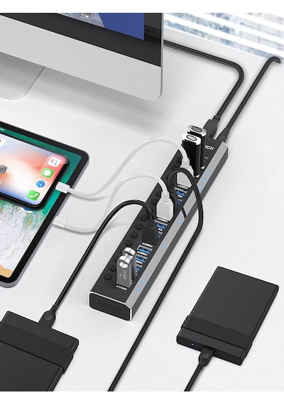 Alüminyum 16 Port Usb 3.0 Data Hub Çoğaltıcı 12w 8.3a Tr Adaptör