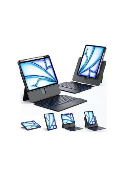 İpad Uyumlu Air 10.9 İnç 2020-22 360 Dönebilen Standlı Işıklı Risser Türkçe Q Klavyeli Tablet Kılıfı