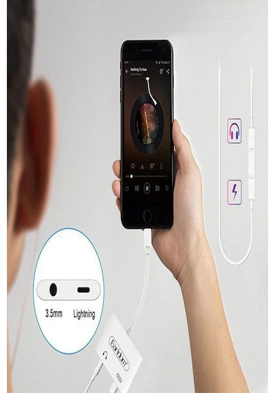 Qpen Ot46 Tak Çalıştır Lightning To 2in1 Type-c Ve Aux Dönüştürücü