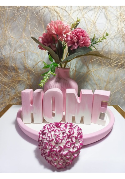 Home Yazılı Vazolu Set Pembe-tabak,vazo,kalp Obje Ve Harfler Pembe