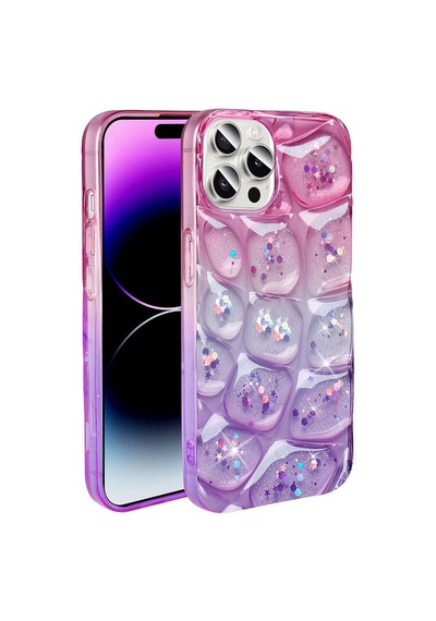 Goocamp Apple Uyumlu iPhone 14 Pro Max Kılıf Simli 3d Desenli Hacar Kapak - Pembe-mor N/a