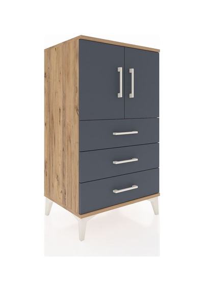 Hyperion Komodin 2 Raflı 3 Çekmeceli 2 Kapaklı 60x44x106 Çam-antrasit Atlas Çam
