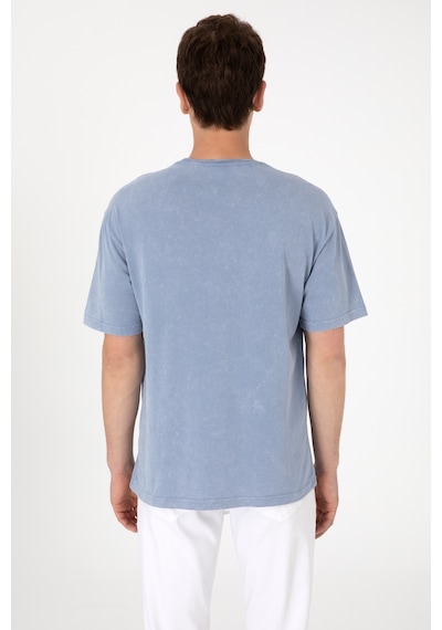 U.S. Polo Assn. Erkek Comfort Fit Bisiklet Yaka Mavi Yıkamalı Tişört 50306878-VR036