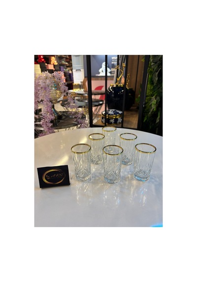 Lav Odin Yaldızlı Kahve Yanı Su Bardağı, 6 Kişilik Meşrubat Soda Bardağı, Sunumluk, Modern Gold-yaldız