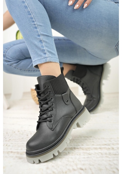 Nesil Shoes Dvm 5003 Siyah Bağcıklı Kadın Bot-siyah Siyah
