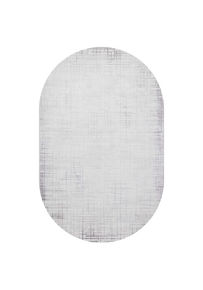Geometrik Soyut Desenli Oskar Akrilik Makine Oval Halı Os04 Krem Gri-krem