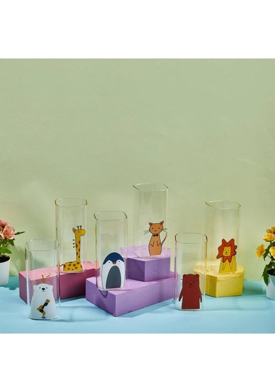 Perottii Animals 6'lı Bardak Seti - Şeffaf - 400 Ml Renkli
