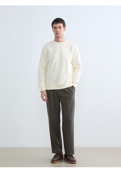 Lcw Vision Bej Bisiklet Yaka Erkek Kalın Sweatshirt