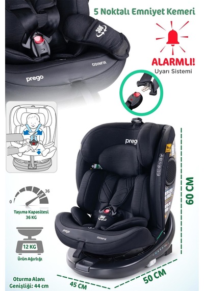 Prego Odinfix Alarmlı I-size Oto Koltuğu Siyah 4100