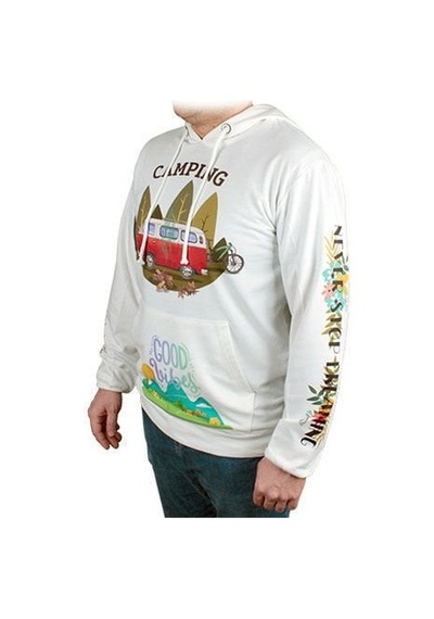 Sublimasyon Cepli Kapşonlu Pamuk Polyester Unisex Sweatshirt - Yetişkin Beyaz
