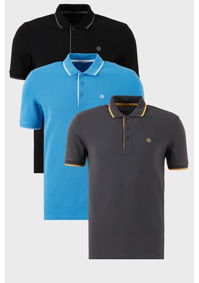 Buratti Pamuklu Slim Fit Şerit Detaylı Düğmeli Polo Yaka 3'Lü Paket Erkek T Shirt 5902118S3 Siyah-Antrasit-Koyu Mavi