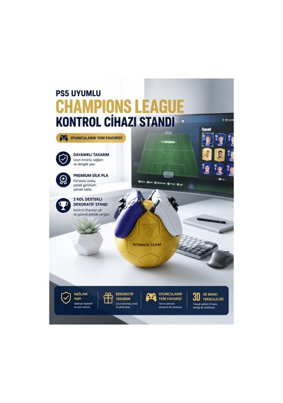 Ps5 Dualsense Oyun Kolu Standı 3d Baskı Futbol Topu Kol Tutucu Dekoratif Şampiyonlar Ligi Stand