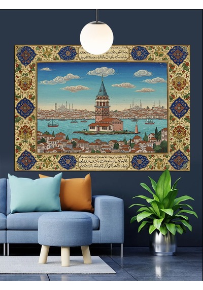 Osmanlı Desenli Kız Kulesi Dekoratif Kanvas - Mdf Ahşap Tablo