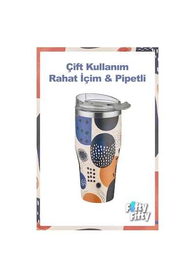 Vagonlife Tumbler Özel Desenli Cup 590 Ml Vakumlu Paslanmaz Çelik Termos Pipetli/rahat İçim -ffvgn1001-590ml Lacivert