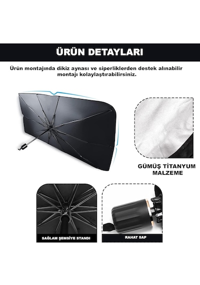 Oto Katlanabilir Güneşlik Şemsiye Ön Camgölgelik 125x75cm Al4521