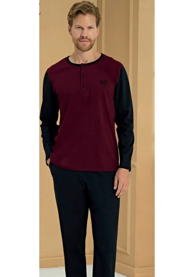 Pijadore %100 Pamuk 2283 Uzun Kol Erkek Pijama Takımı Bordo