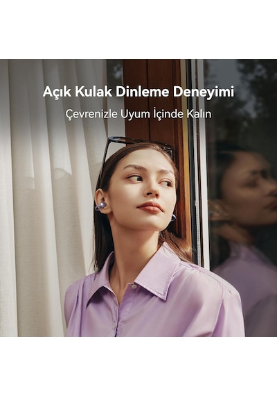 Freeclip, Estetik Tasarım, Tüy Kadar Hafif, Açık Kulak Tasarımı, Yapay Zeka Destekli Kristal Netliğinde Arama, Uzun Pil Ömrü, Çift Cihaz Bağlantısı,siyah