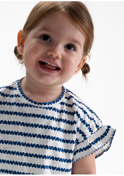 Kız Bebek Kalp Baskılı Tişört Beyaz 1082 Beyaz