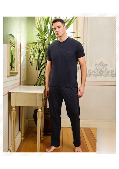 Pijamoni Erkek Düğme Yaka Kısa Kol Pijama Takımı 6850/13 - 1 Adet Koyu Lacivert