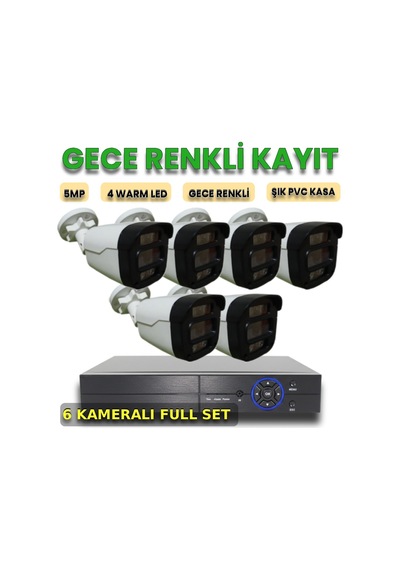 6 Kameralı İnsan Araç Yüz Algılayan Gece Renkli Gösteren Çok Kibar Kasa Güvenlik Kamera Seti
