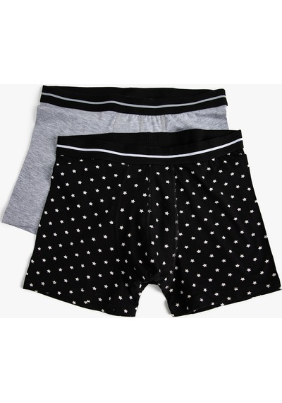 Koton 2'Li Boxer Seti Uzay Baskılı Pamuklu Siyah Desenli 3Slm90044Mk 3Slm90044Mk25G