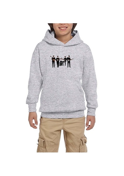 Zepplin Giyim The Beatles Vintage Line Up Gri Çocuk Kapşonlu Sweatshirt Gri