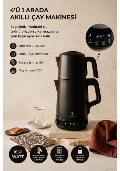 Kitchen Life MCH0012974 Demzade 4'in 1 Dijital 5 Fonksiyonlu Çelik Elektrikli Çay Makinesi
