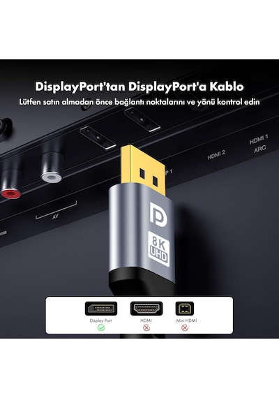 Ultra Hd 8k 1.4 Dp Displayport To Displayport Kablo Yüksek Hız 32.4gbps Görüntü Aktarıcı Kablo 3 Metre - Al5730 Diğer