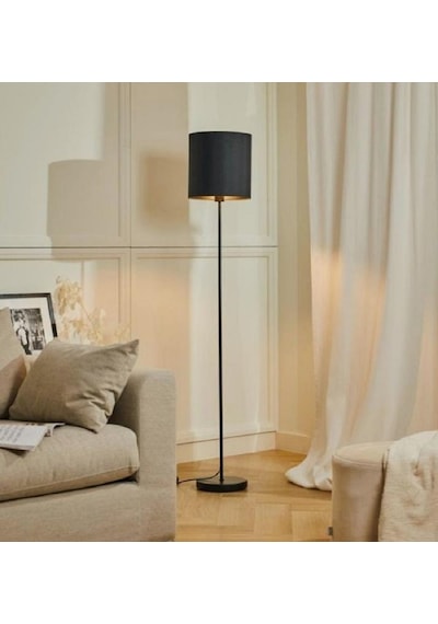 Mylights Siyah Lambader Köşe Lambası Yerden Aydınlatma Kumaş Baişol Metal Gövdeli Abajur Lamba 165 Cm