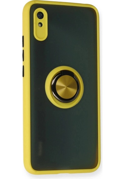 Durukar Redmi 9a Kılıf Montreal Yüzüklü Silikon Kapak - Sarı