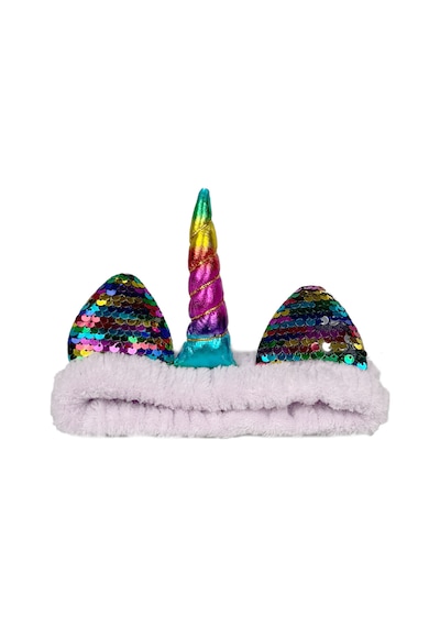 Unicorn Peluş Bandana Makyaj Saç Bandı Lila Gökkuşağı Boynuzlu Beyaz