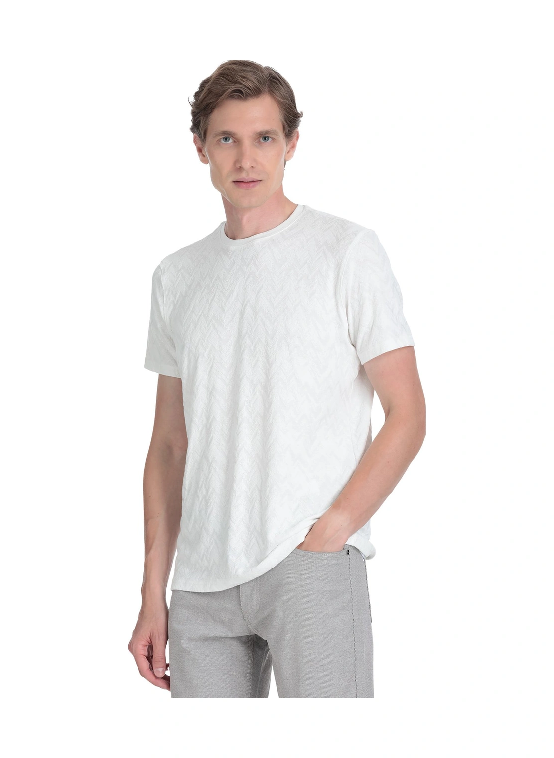 Hatemoğlu Beyaz Regular Fit Bisiklet Yaka Tişört 35797 350501