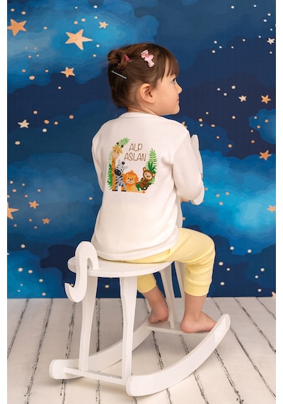 Pia Baby İsme Özel Erkek Çocuk Pijama Takımı %100 Pamuk Penye İsim Baskılı Kişiye Özel Çocuk Pijaması 20062m14pi Krem