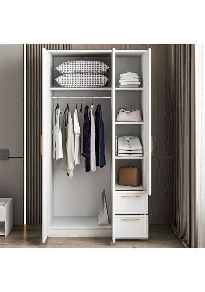Vespera Çıta Detaylı 3 Kapaklı, Çekmeceli Gardırop Beyaz, 90 Cm
