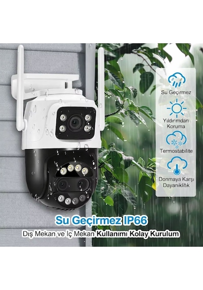 Çift Lensli 360 Ptz Wifi Güvenlik Kamerası Ip66 Su Geçirmez, Çift Yönlü Sesli, Gece Görüşlü, Duvar & Tavan Montajlı Smart Kamera