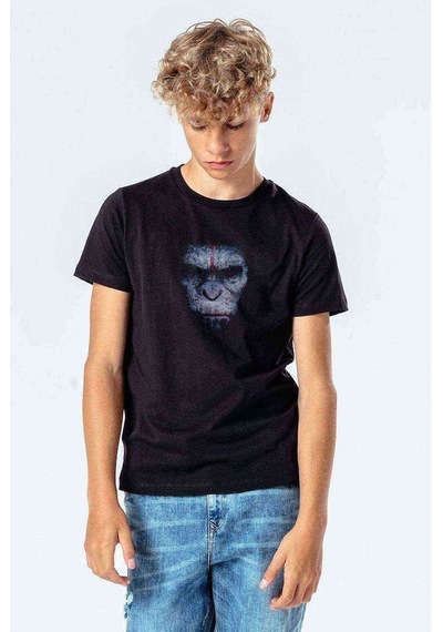 Tshirthane Maymunlar Gezegeni Baskılı Unisex Çocuk Siyah T-Shirt