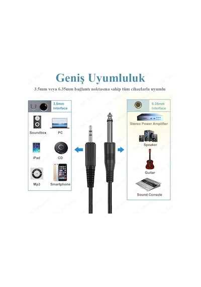 3.5 mm TRS Stereo Erkek - 1/4 (6.35 mm) TS Mono Erkek Ses Kablosu